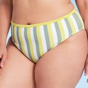 Kona Sol Yellow, White and Green Striped Medium Coverage Hipster Size 1X #